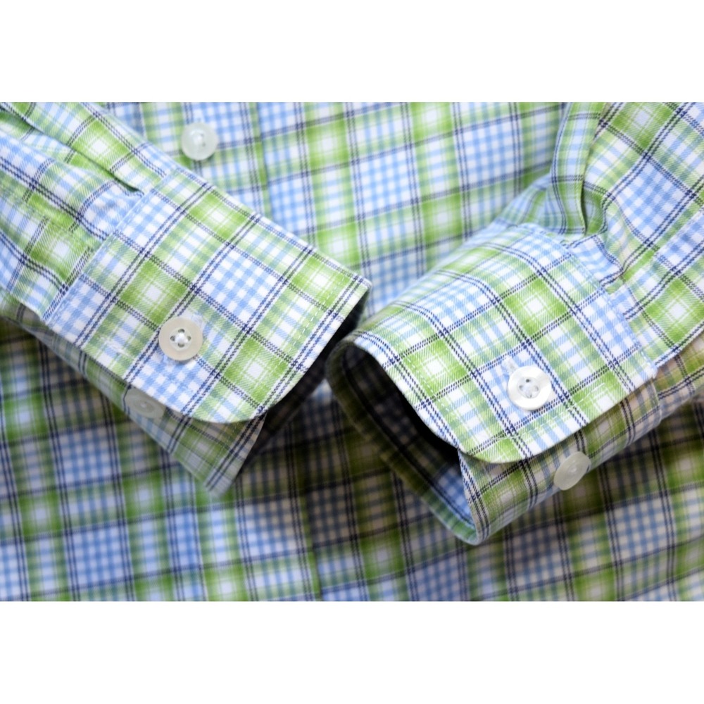 Wrangler George Strait Cowboy Cut Mens L Blue Green Plaid Western Shirt - Picture 7 of 11